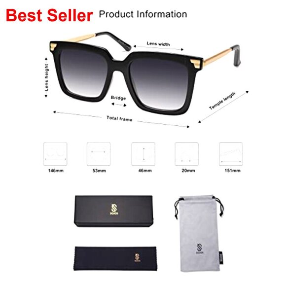 Retro Oversized Square Sunglasses UV400 Protection Trendy Vintage Shades main image 4